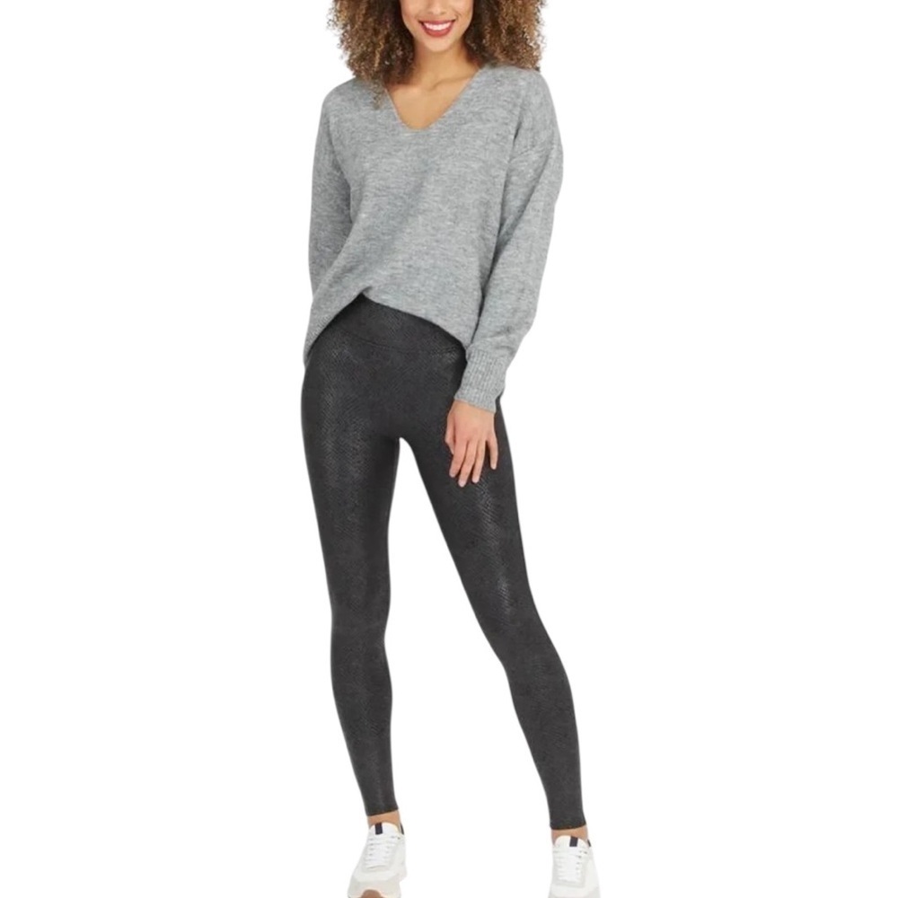 Spanx Faux Leather Matte Snake Leggings Small High Waist Compression